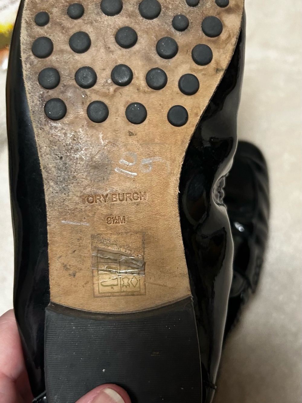 Tory Burch Black Patent Leather Slip-On Loafers with Gold Logo - Picture 6 of 7